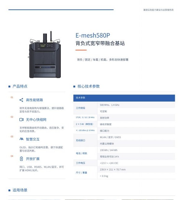 E-mesh580P 背负式宽窄带融合基站图册页